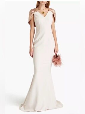 SAFIYAA Lola Trumpet gown draped cap sleeve v-neck FR 44, US 12